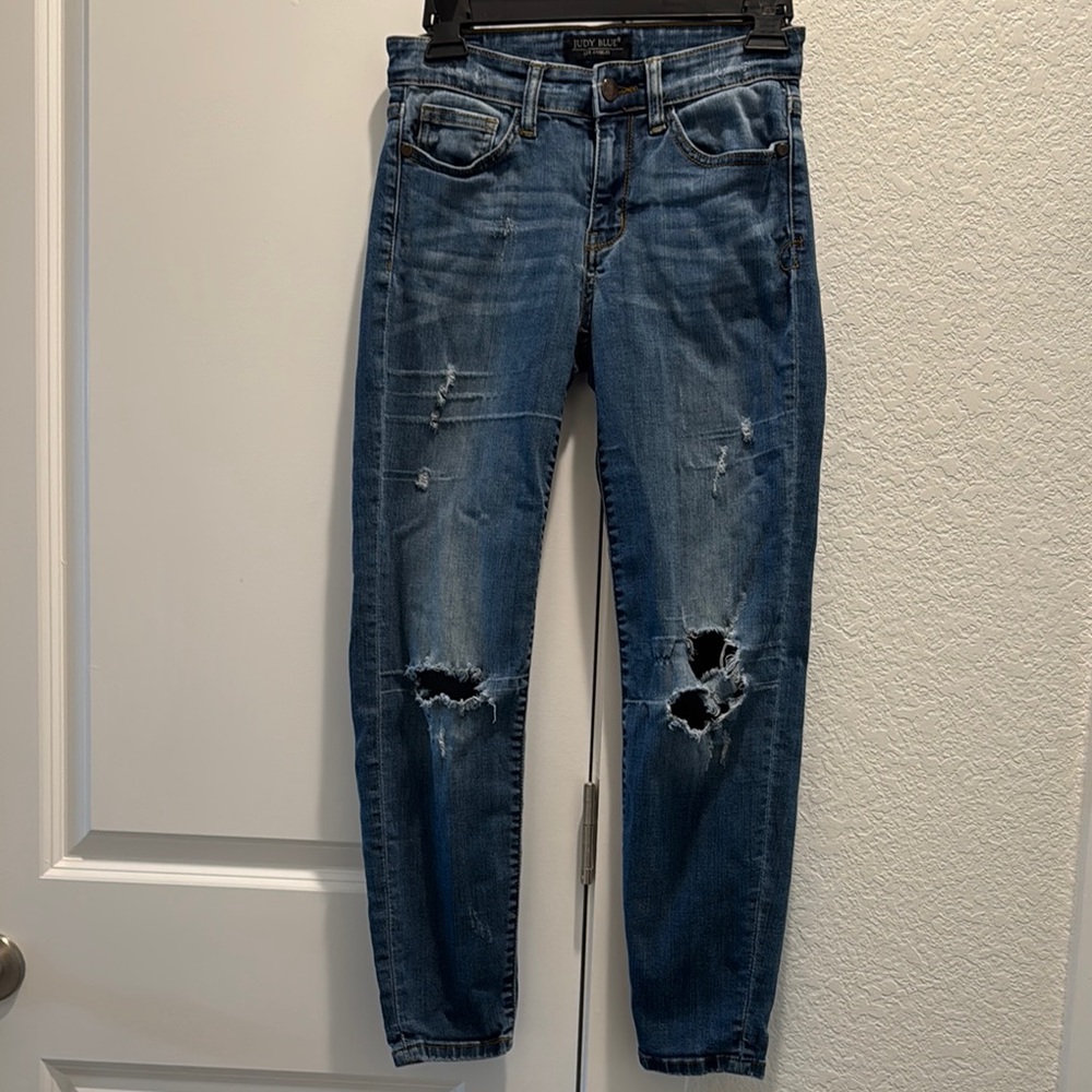 Judy Blue Skinny Blue Jeans with Distressed Details